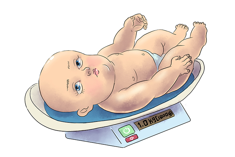 At birth the baby's weight (birth rate) was just 1.0kg, or 1000 grammes (per thousand population). But the doctors were certain she would be up to normal weight quite soon.